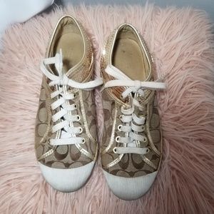 Coach Zorra Gold Sequin Sneakers Sz 9 1/2